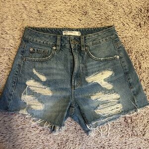 Garage Blue Ripped Distressed Mom-Cut Jean Shorts